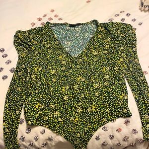FREE PRESS FLORAL GREEN BODYSUIT